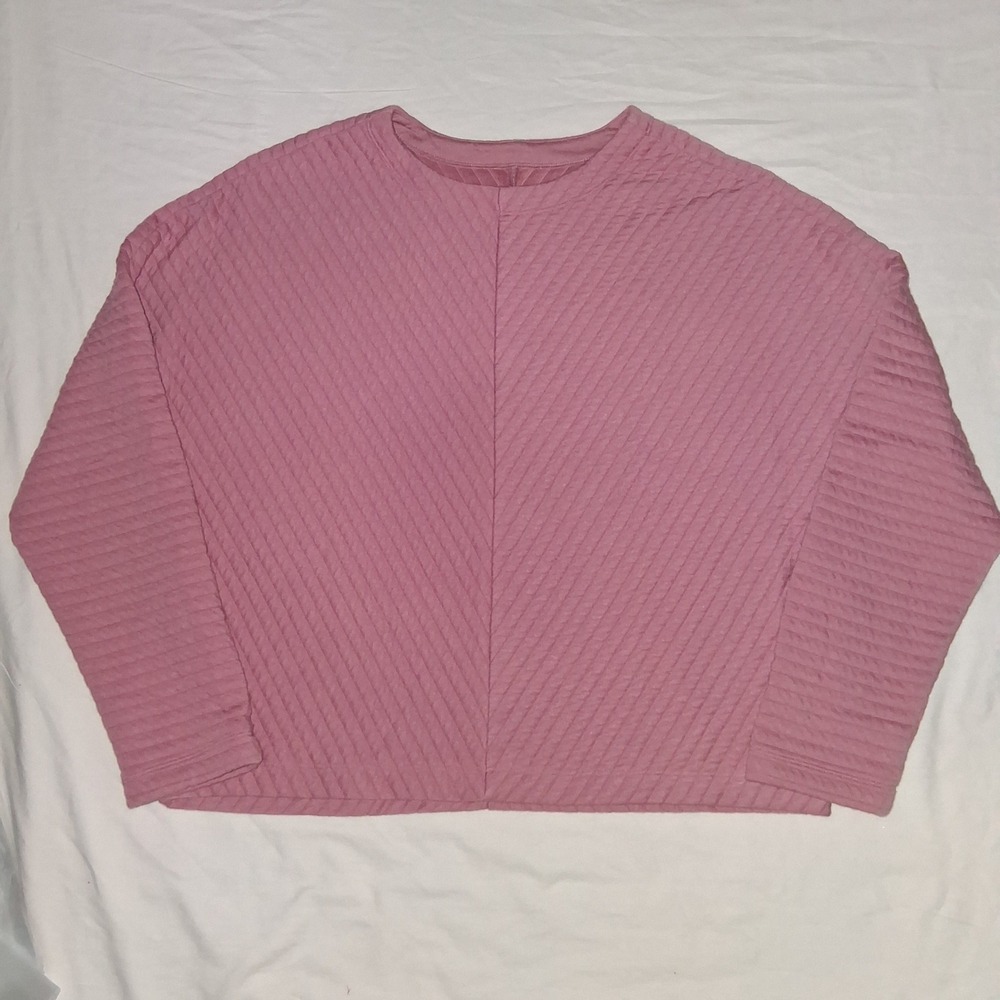 Quilted Pullover Top Long Sleeve Ribbed Knit‎ Mauve Casual Cozy